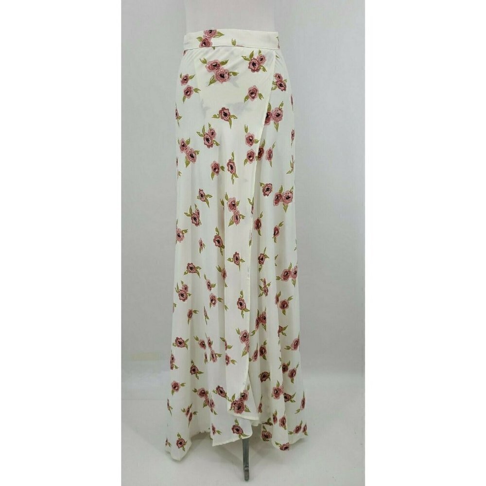 New Flynn Skye Wrap It Up Maxi Skirt Womens XS White Rose Floral Rayon